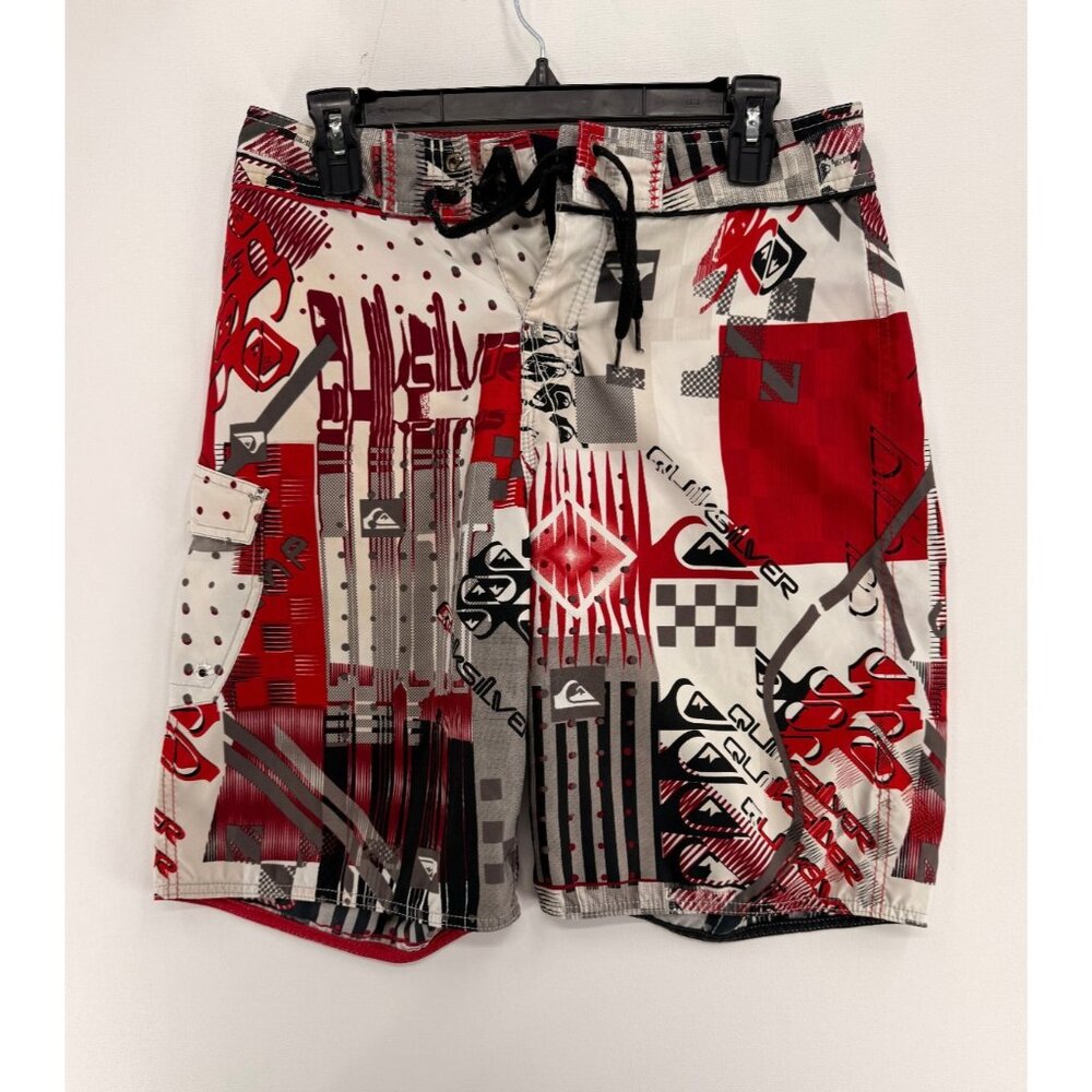 Quiksilver Board Shorts Mens 33 10" Logo AOP Beach Swim Trunks Grunge